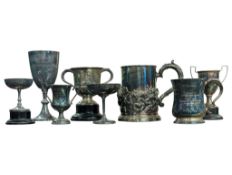 COLLECTION OF VINTAGE 20TH CENTURY SILVER PLATE TROPHIES & TANKARDS