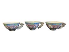 THREE 19TH CENTURY CHINESE FAMILLE ROSE PORCELAIN BOWLS