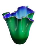 LARGE MID CENTURY CASED GLASS HANDKERCHIEF VASE