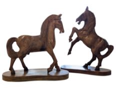 PAIR OF VINTAGE 20TH CENTURY CARVED WOODEN HORSE FIGURES