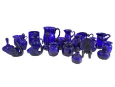 BRISTOL BLUE GLASS - COLLECTION OF 20TH CENTURY JUGS, VASES, PERFUME BOTTLES, ETC