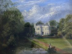 19TH CENTURY ENGLISH SCHOOL - OIL ON CANVAS LANDSCAPE PAINTIG OF STATELY HOME