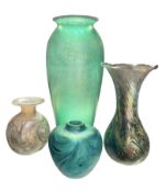 FOUR VINTAGE 20TH CENTURY BRITISH & MALTESE IRIDESCENT STUDIO ART GLASS VASES