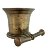 A 19TH CENTURY BRASS APOTHECARY PESTLE & MORTAR