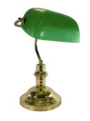 EARLY TO MID 20TH CENTURY GREEN GLASS & BRASSED BANKER'S LAMP