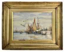 FREDERICK JAMES ALDRIDGE (1850-1933) - BOATS IN VENICE - WATERCOLOUR PAINTING