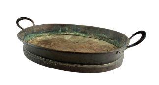19TH CENTURY VICTORIAN COPPER TWIN HANDLED COOKING TRAY / PLANTER