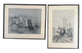 A. BAKER (20TH CENTURY) - TWO CHARCOAL & CHALK ON PAPER DRAWINGS AFTER ORIGINALS