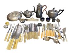 COLLECTION OF 20TH CENTURY VINTAGE SILVER PLATED TEAPOTS, CUTLERY, ETC