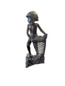 20TH CENTURY CARVED HARDWOOD FISHERMAN FIGURE