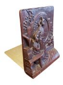 19TH CENTURY CHINESE CARVED WOODEN BOOKEND WITH BRASS STAND