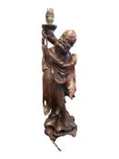 20TH CENTURY VINTAGE CHINESE CARVED HARDWOOD FIGURAL LAMP