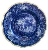 HERCULANEUM POTTERY - 19TH CENTURY TRANSFER PRINTED BLUE & WHITE SPORTS FIELD PLATE