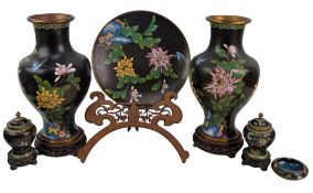 COLLECTION OF SIX 20TH CENTURY BRONZE BASED CLOISONNE CENTREPIECES 铜胎掐丝珐琅彩六件