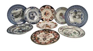 NINE 19TH CENTURY & LATER TRANSFER AND HAN PAINTED CERAMIC CABINET PLATES