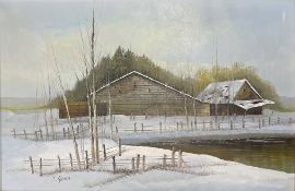 Y. SIMON (20TH CENTURY) - OIL ON CANVAS WINTERY LANDSCAPE PAINTING