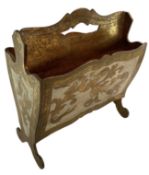 MID CENTURY PAINTED GILT & CREAM ITALIAN MAGAZINE RACK STAND