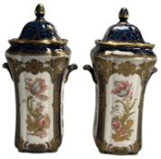 KEELING & CO - LOSOL WARE - BOURBON - PAIR OF 19TH CENTURY HAND PAINTED LIDDED VASE