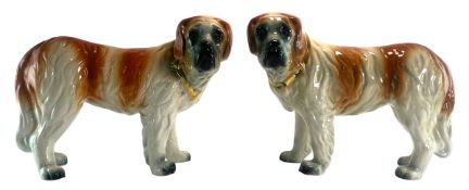 STAFFORDSHIRE POTTERY - PAIR OF EARLY 20TH CENTURY ST BERNARDS DOGS