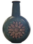 MID CENTURY CAST BRONZE GREEN FLORAL VASE
