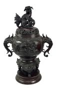 19TH CENTURY JAPANESE MEIJI PERIOD BRONZE INCENSE BURNER / KOKO 特大日本明治铜香炉