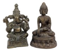 SOUTHEAST ASIAN CAST BRONZE BUDDHA & AN INDIAN BRONZE GANESHA