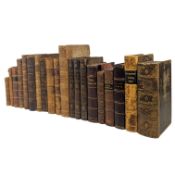 A VARIED SELECTION OF LEATHER FINE BINDINGS TO INCLUDE 1739 LATIN GRAMMAR, PILGRIM'S PROGRESS ETC