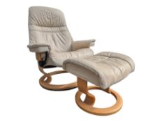 EKORNES, NORWAY - VINTAGE 20TH CENTURY ARMCHAIR W/ MATCHING FOOTSTOOL