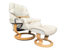 EKORNES, NORWAY - VINTAGE LATE 20TH CENTURY SWIVEL ARMCHAIR W/ FOOTSTOOL
