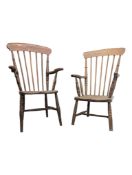 TWO 19TH CENTURY VICTORIAN ELM & ASH WINDSOR ARMCHAIRS