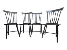 SET OF FOUR CONTEMPORARY EBONISED STICK BACK DINING CHAIRS