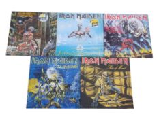 IRON MAIDEN - FIVE HEAVY METAL 1980S LP VINYL RECORDS