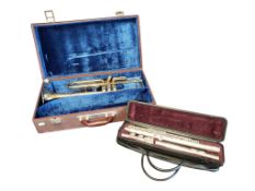 LATE 20TH CENTURY BOOSEY & HAWKES YORK BRASS TRUMPET & YAMAHA FLUTE