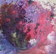 PENELOPE TIMMIS (BRITISH CONTEMPORARY) - OVERFLOWING BLOOMS MIXED MEDIA