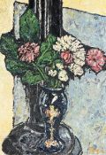 RICHARD MEYER (AMERICAN CONTEMPORARY) - "FLOWERS ON A COLD STOVE" OIL ON BOARD