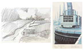 JOHN STOPS (1925-2002) - FARM NEAR BARNARD CASTLE & STEAM CRANE FROM BRISTOL