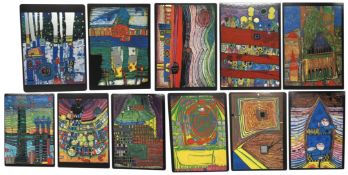 AFTER FRIEDRICH HUNDERTWASSER (1928-200) - 11 POSTCARDS PUBL. GRUENER JANURA 2001