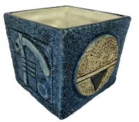 TROIKA POTTERY - CORNISH STUDIO POTTERY SMALL CUBE VASE BY JANE FITZGERALD