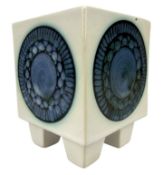 TROIKA POTTERY - CORNISH STUDIO POTTERY FOOTED CUBE VASE BY ANNE LEWIS
