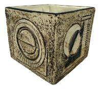 TROIKA POTTERY - CORNISH STUDIO POTTERY SMALL CUBE VASE BY LOUISE JINKS