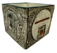 TROIKA POTTERY - CORNISH STUDIO POTTERY SMALL CUBE VASE BY AVRIL BENNET