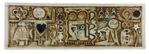 TROIKA POTTERY - CORNISH STUDIO POTTERY RELIEF MOULDED FIGURAL LOVE PLAQUE BY BENNY SIROTA