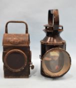 A British Railways Western Region hand lantern with hanging hook, marked BR(W), 28.5cm high and