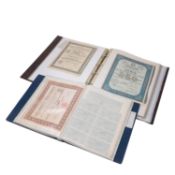 Alle Welt – über 150 historische Wertpapiere und über 130 Banknoten in zwei Alben,