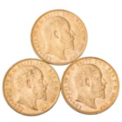 Investmentlot /GOLD - 3 x 1 Sovereign, Edward VII. mit insg. 21,9 Gramm