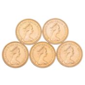 Vereinigtes Königreich /Investmentlot GOLD - 5 x 1 Sovereign Elisabeth II. (Diadem)