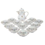 MEISSEN, Mokkaservice f. 12 Personen 'Streublümchen', 1. Wahl, vor 1924.