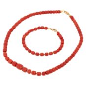 Schmuckset Kette und Armband aus Koralle, 