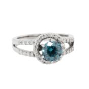 Ring mit türkisfarbenem Brillant von ca. 1 ct, 