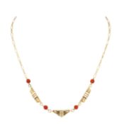 Art Déco Collier mit 4 Korallenkugeln 